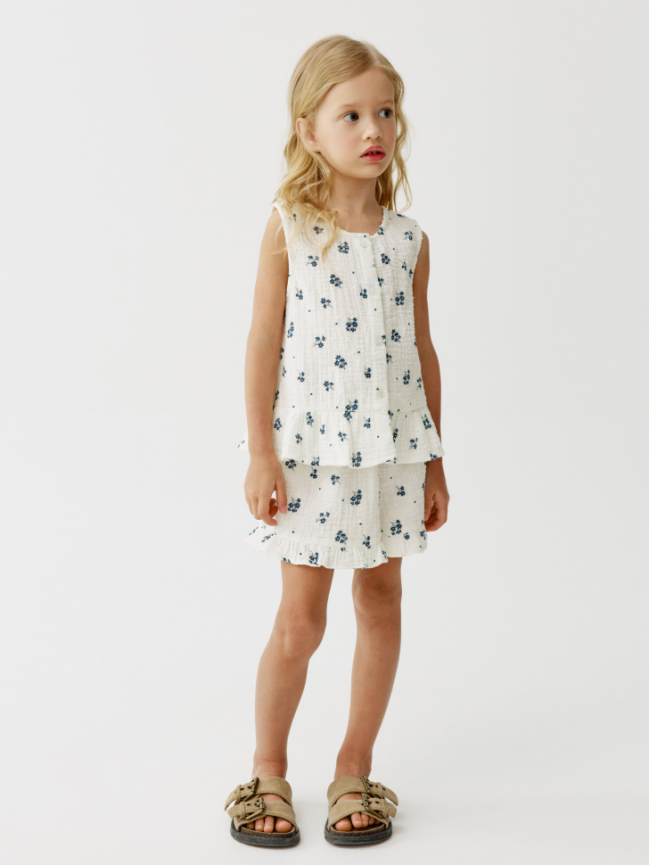 блузка из муслина с принтом для девочек от бренда sela вид слева