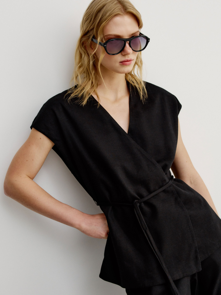 Жилет Sela с запахом из вискозы и льна, черный, арт. 52648