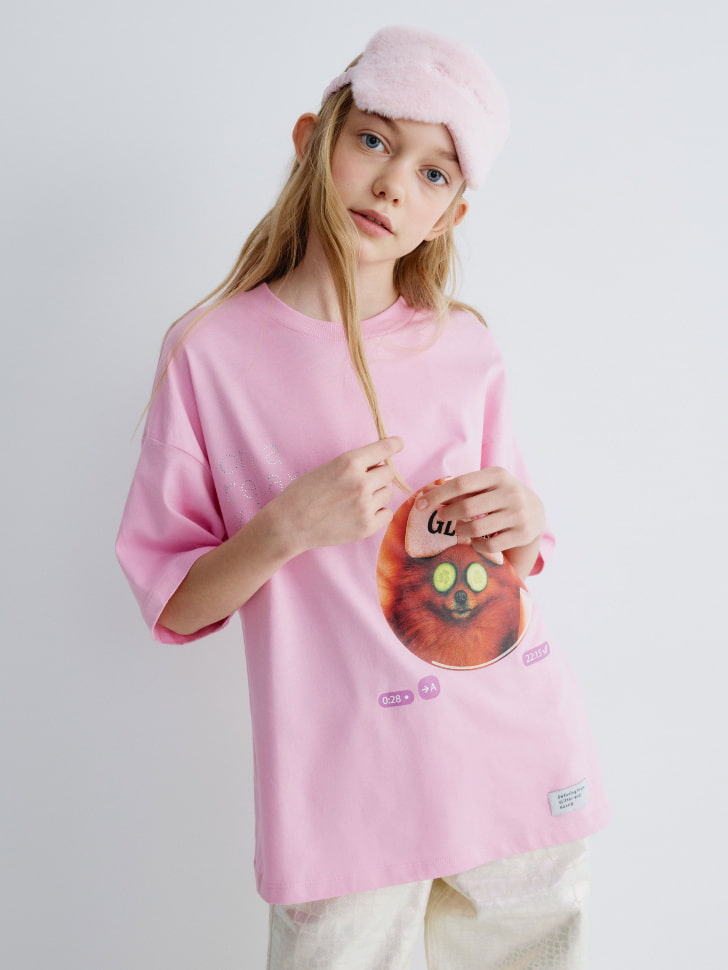 

Футболка оверсайз с принтом для девочек, SL5811050202