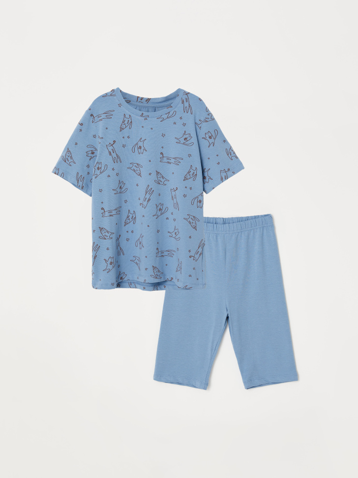 Пижама с принтом для девочек (голубой, 146-152 (11-12 YEARS))