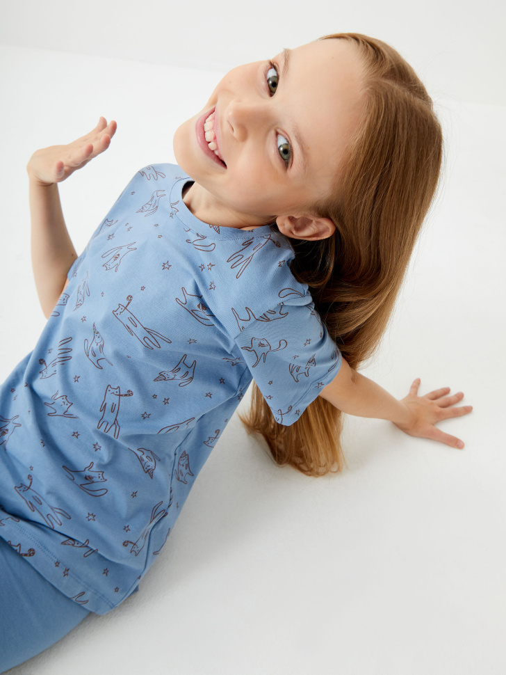Пижама с принтом для девочек (голубой, 122-128 (7-8 YEARS)) sela 4680129055844 - фото 8