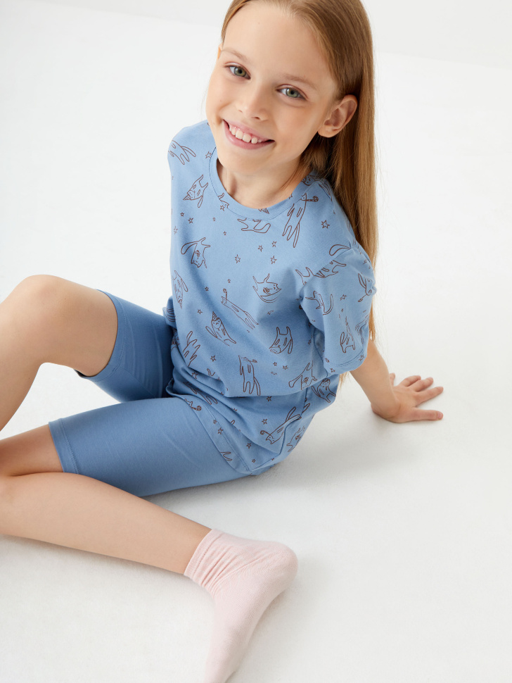 Пижама с принтом для девочек (голубой, 122-128 (7-8 YEARS)) sela 4680129055844 - фото 9