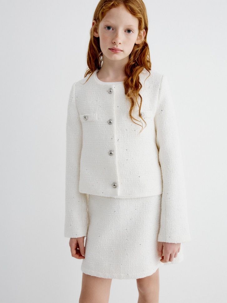 

Укороченный твидовый жакет для девочек, SL6801050802