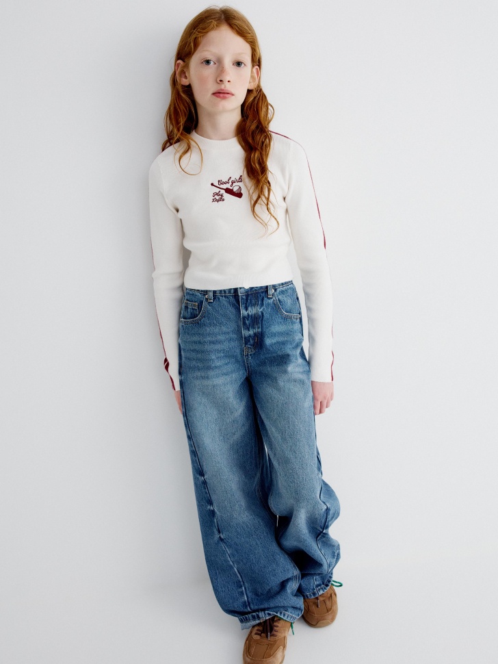 вязаный джемпер с вышивкой для девочек 4610517181039 по акции