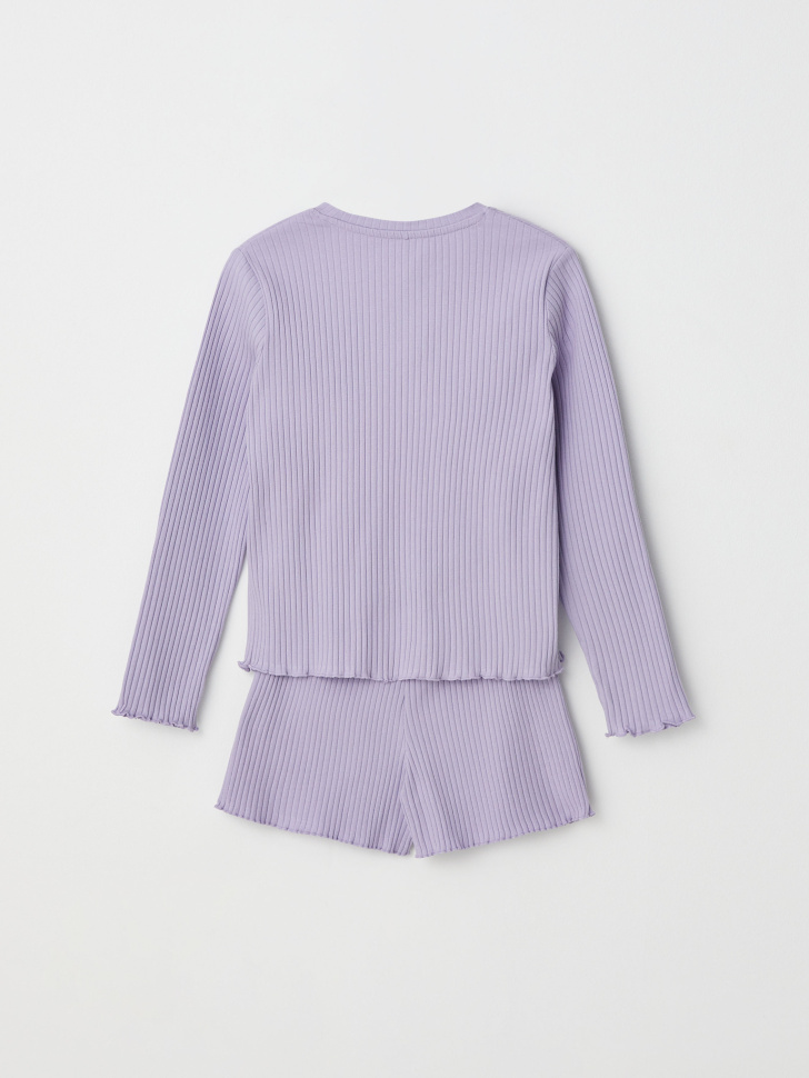 Трикотажная пижама в рубчик для девочек (фиолетовый, 122-128 (7-8 YEARS)) sela 4680129211721 - фото 2