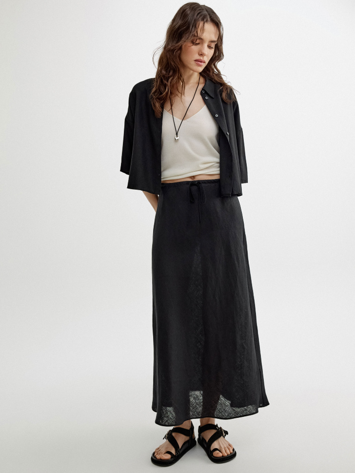 Юбка миди Sela из льна, черный, арт. 52661