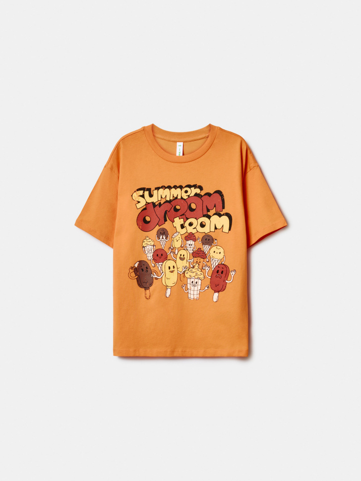 Футболка оверсайз Sela с принтом, оранжевый, арт. 52075