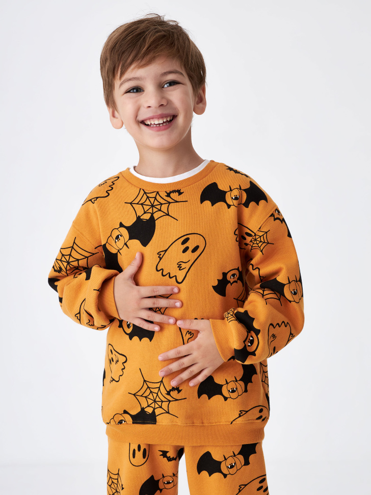 Свитшот с принтом Halloween для мальчиков (оранжевый, 92)