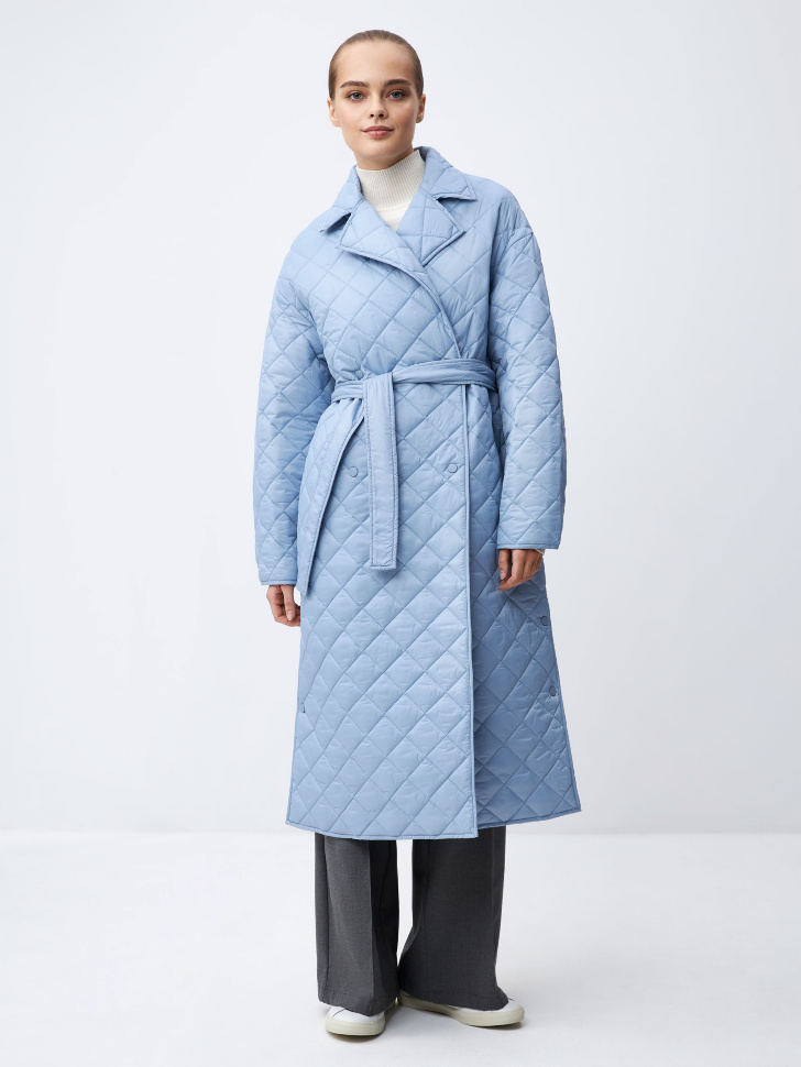 Стеганое пальто-халат (голубой, L)