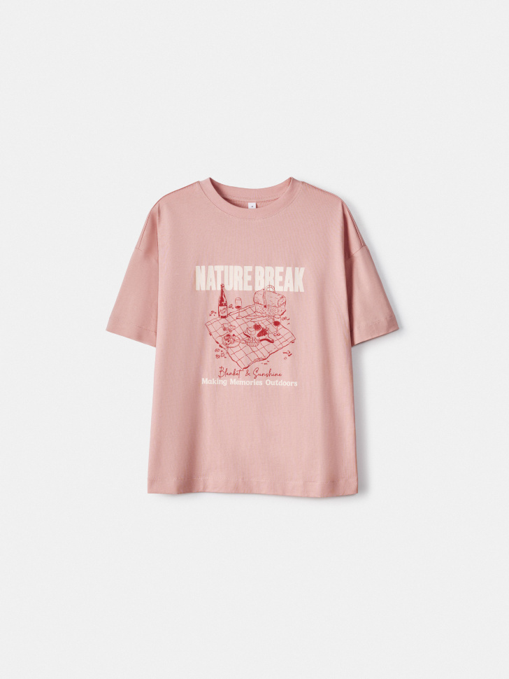 Футболка Sela оверсайз с принтом Nature Break, розовый, арт. 54301
