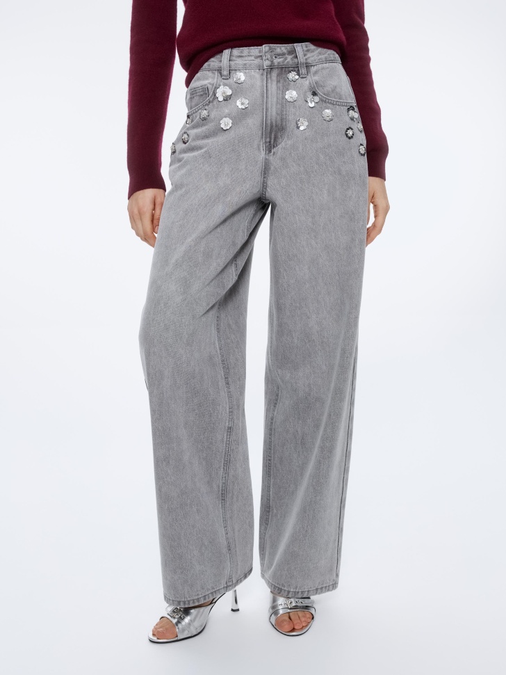 джинсы loose straight с цветочным декором 4610517289971 купить с доставкой