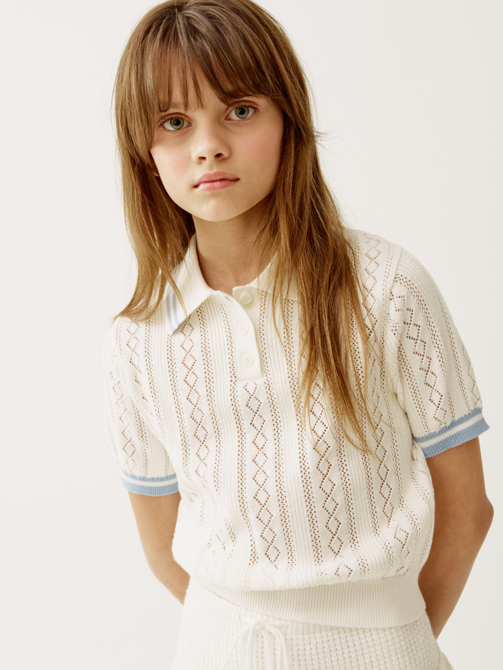 

Вязаное поло с коротким рукавом для девочек, SL6804050604