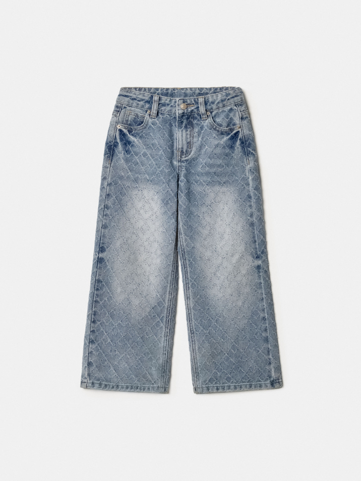 Широкие джинсы SELA с фактурным узором для девочек, голубой, арт. 42026