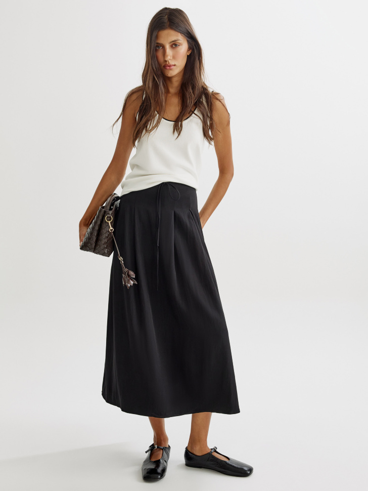 Юбка SELA миди со складками, черный, арт. 43362