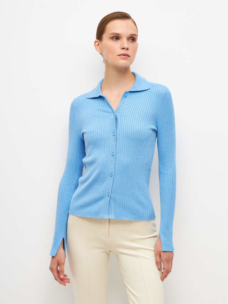 

Вязаный кардиган с воротником поло, Синий