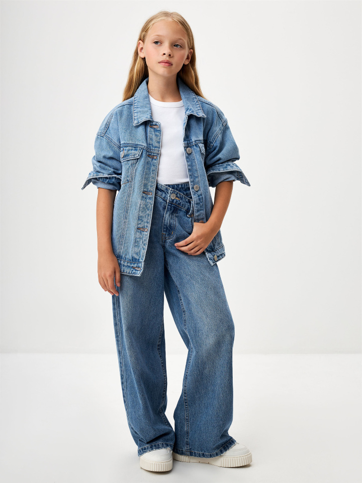 

Джинсы Wide leg с косой застежкой для девочек