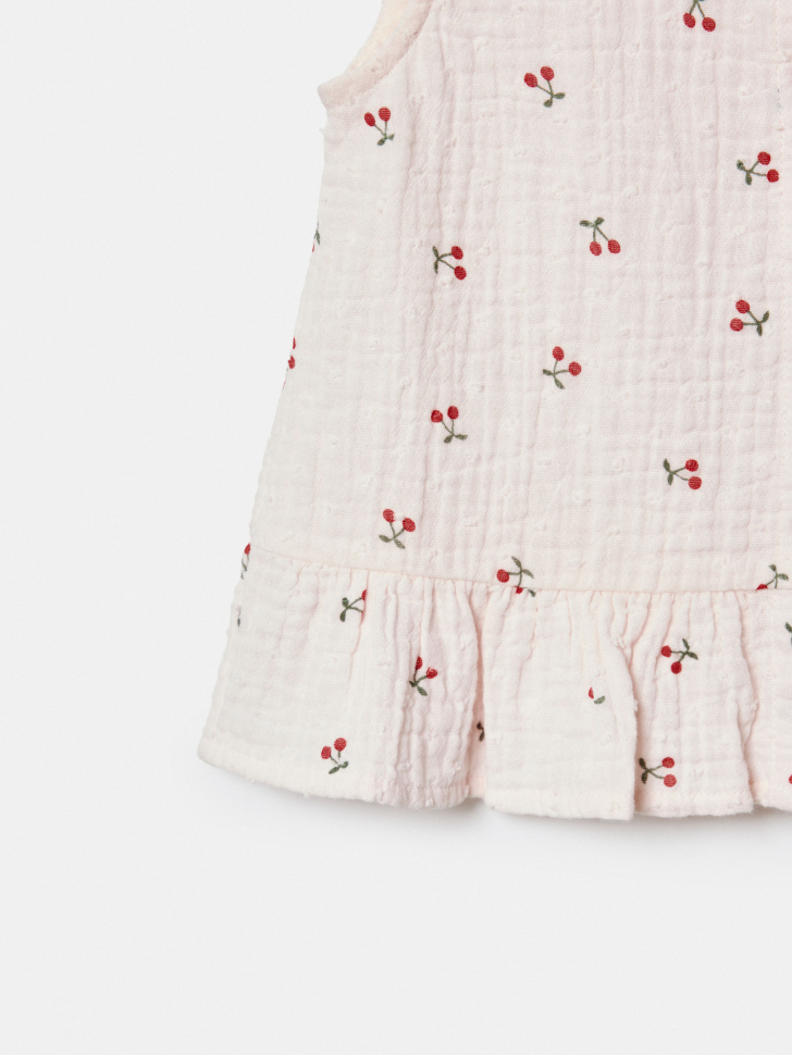 блузка из муслина с принтом для девочек из хлопка спереди