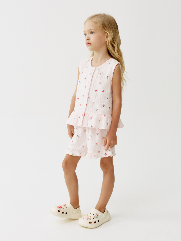 блузка из муслина с принтом для девочек от бренда sela вид слева