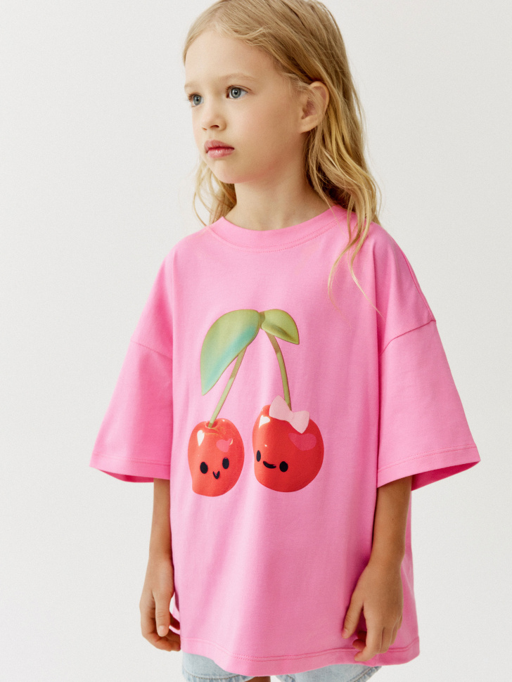 Футболка оверсайз Sela с принтом, розовый, арт. 52377
