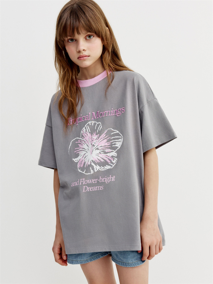 

Футболка оверсайз с принтом для девочек, SL6805050212