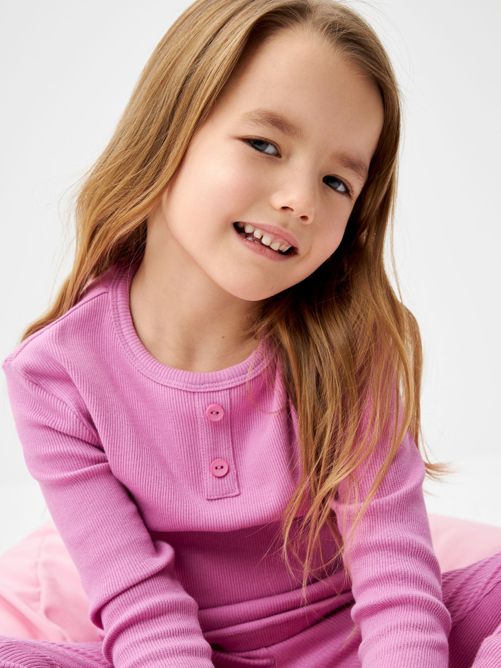 Пижама в рубчик для девочек (розовый, 104-110) sela 4680168482311 - фото 2