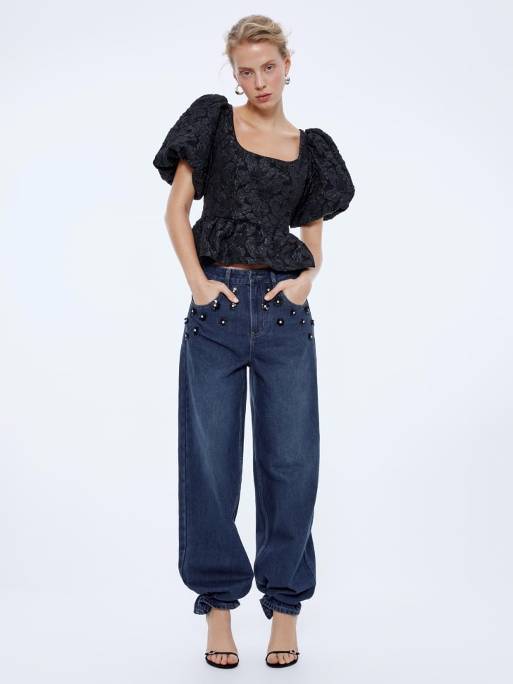 джинсы loose straight с цветочным декором 4610517289926 фотография