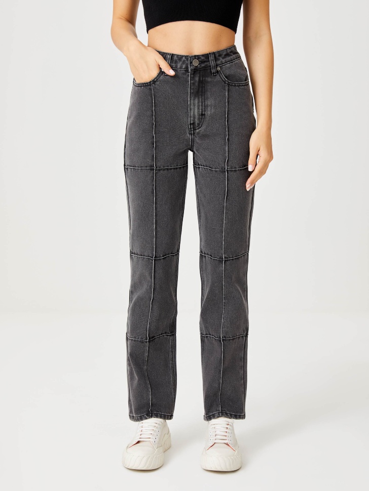 фото Прямые джинсы с декоративными защипами (серый, m) sela