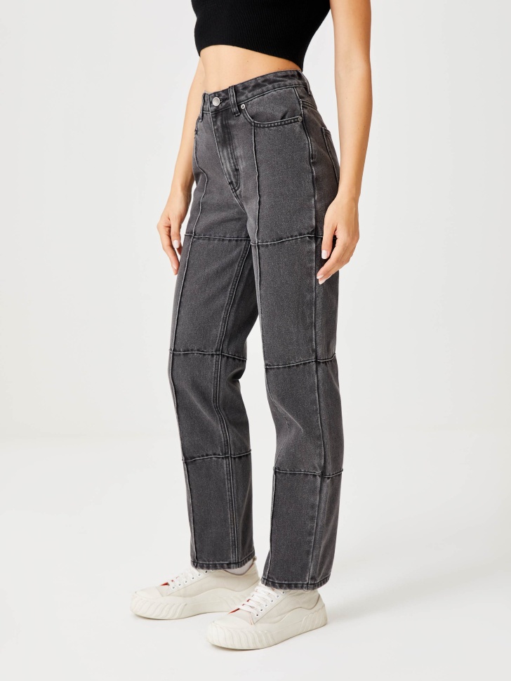 Прямые джинсы с декоративными защипами (серый, XS) от Sela