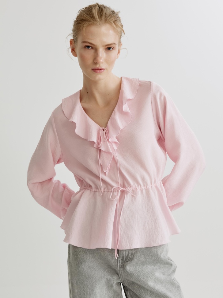 Блуза Sela с баской и оборками, розовый, арт. 41437