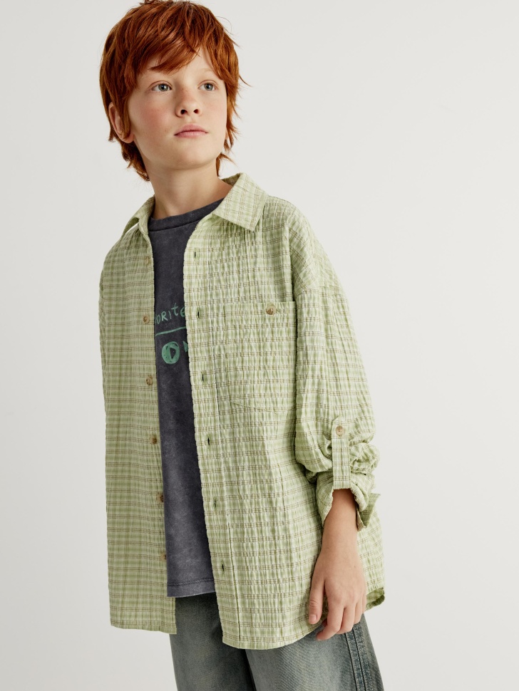 

Рубашка оверсайз в клетку для мальчиков, SL6803070501