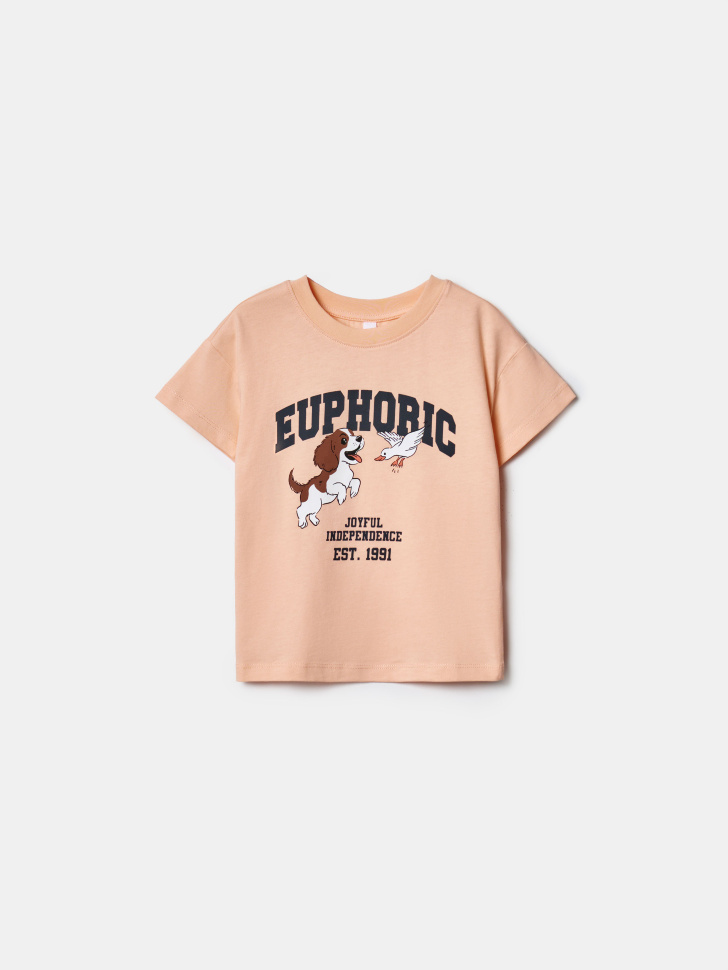 Футболка оверсайз SELA с принтом, оранжевый, арт. 43377