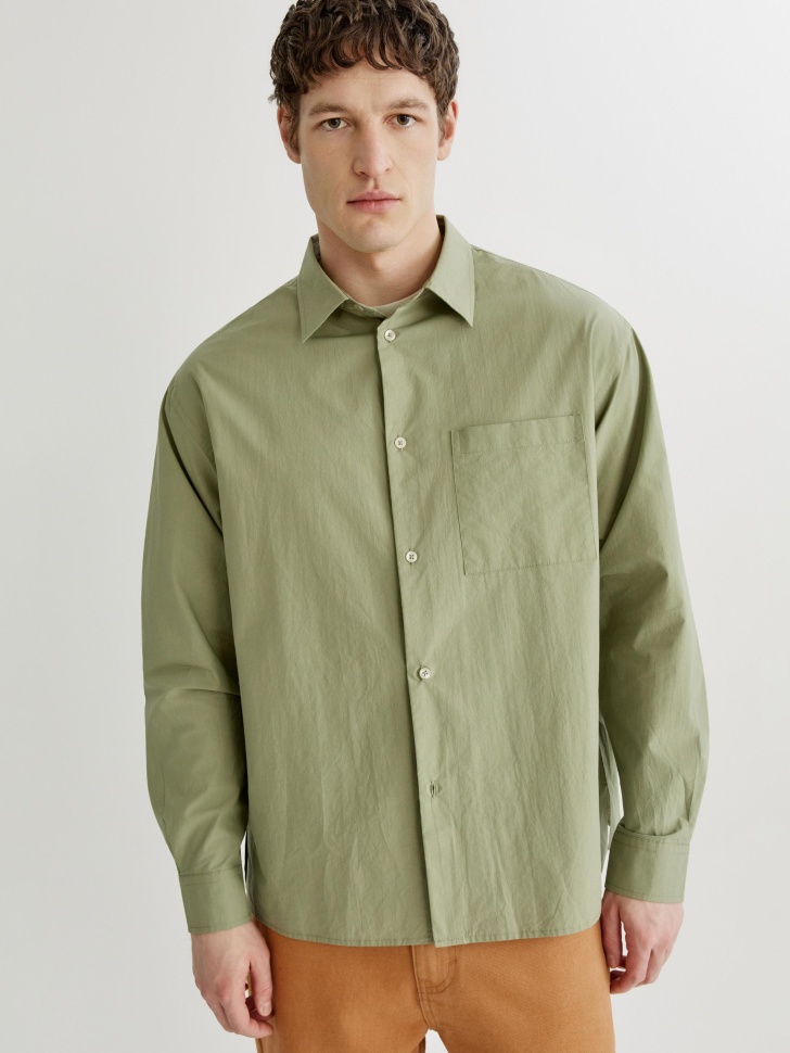 хлопковая рубашка свободного кроя из россии вид сбоку