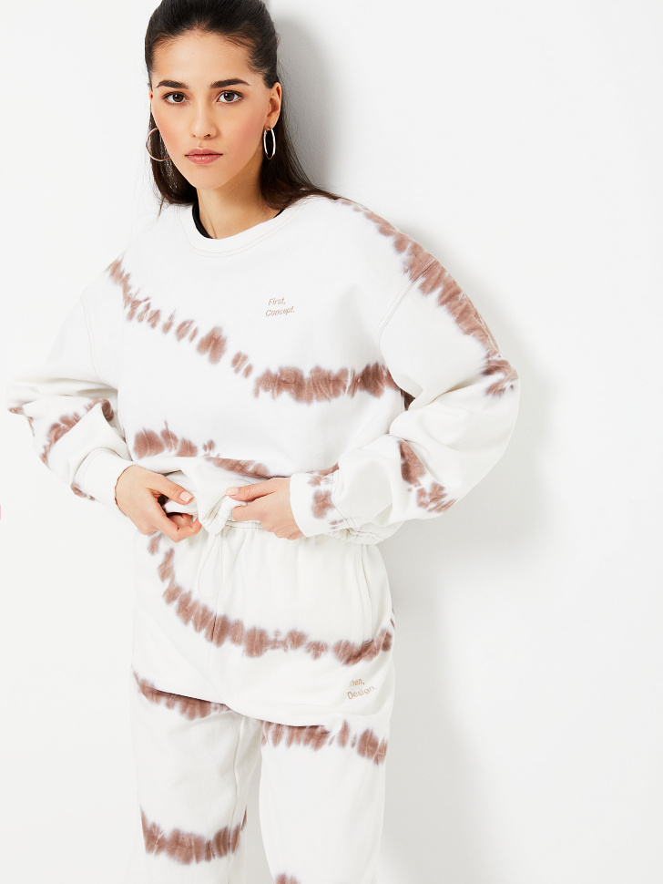 

Укороченный свитшот тай-дай с вышивкой, Бежевый