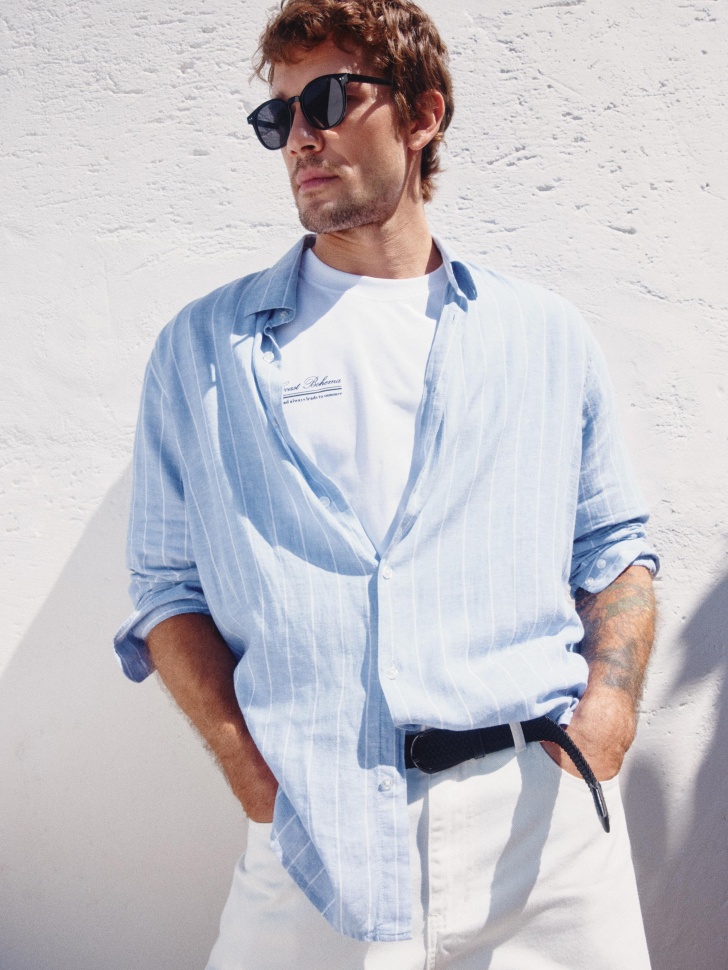 Рубашка Sela из льна в полоску, голубой, арт. 52479