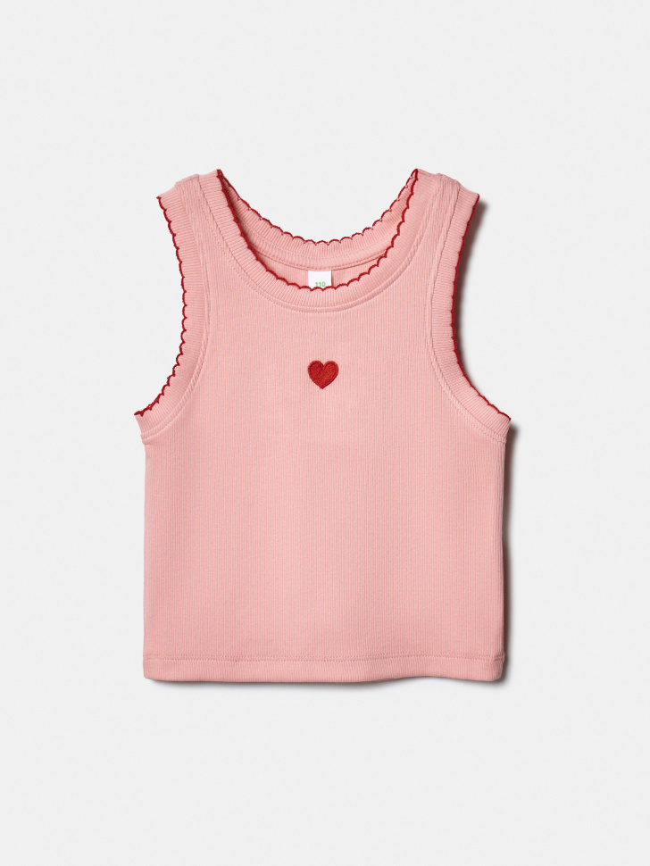 Майка SELA в рубчик с вышивкой, розовый, арт. 50273
