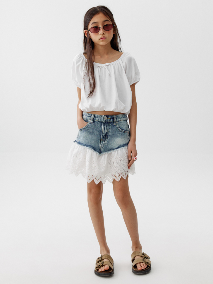 укороченная блузка для девочек от бренда sela вид слева