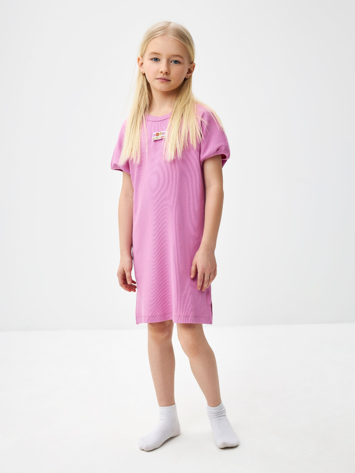 Ночная сорочка в рубчик для девочек (розовый, 134-140)