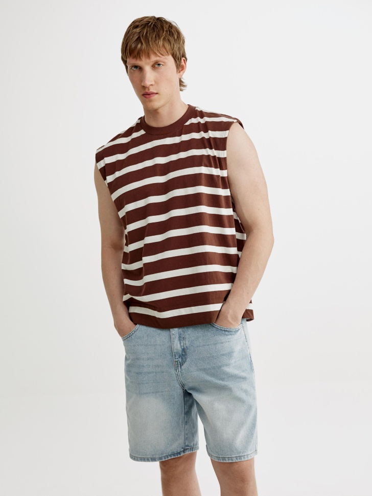 Майка Sela трикотажная в полоску, коричневый, арт. 54392