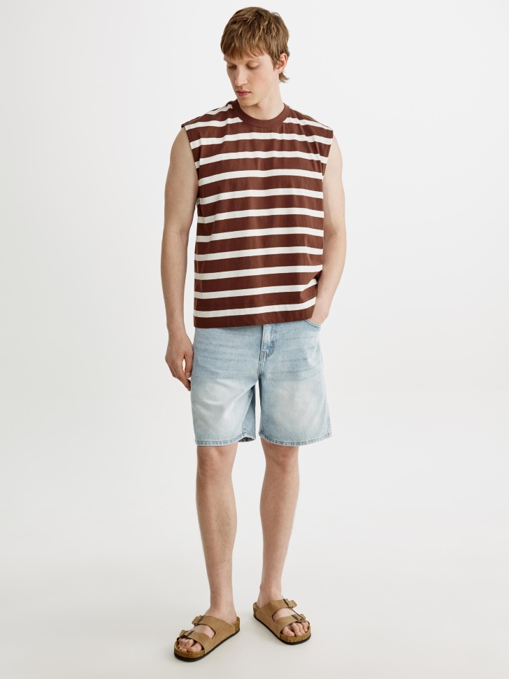 трикотажная майка в полоску от бренда sela вид слева