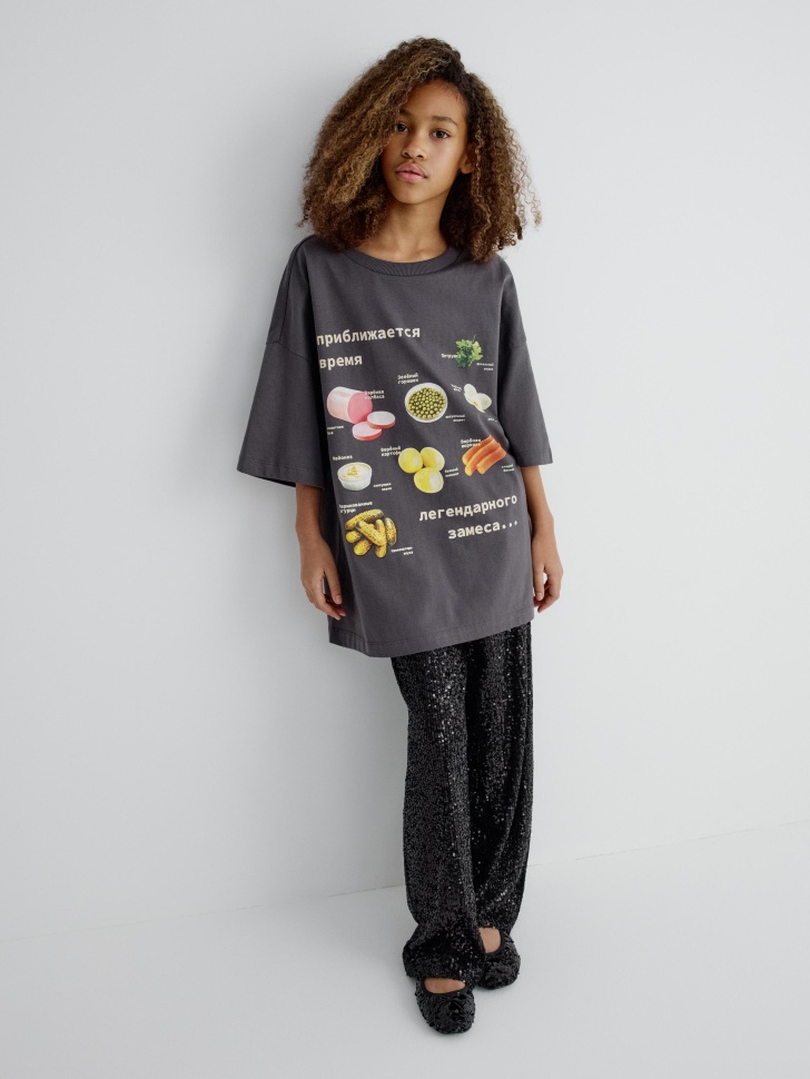 футболка оверсайз с новогодним принтом для девочек 4680798763446 по акции