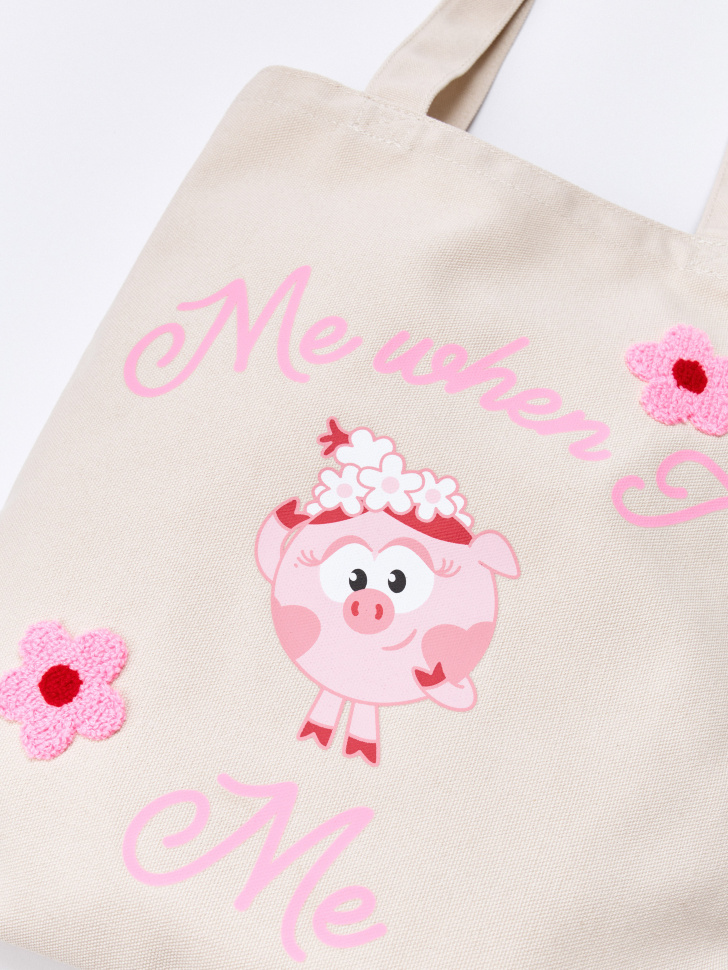 сумка-шоппер с принтом для девочек  х смешарики от бренда sela вид слева