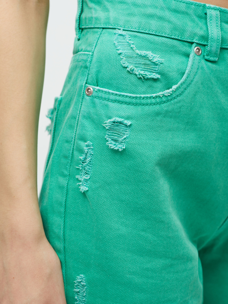 Прямые джинсы с рваным нижним краем (зеленый, L) от Sela