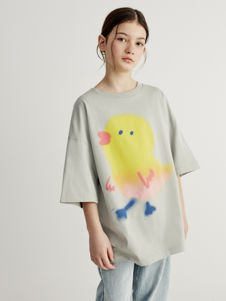 

Футболка оверсайз с принтом для девочек, SL6803050217