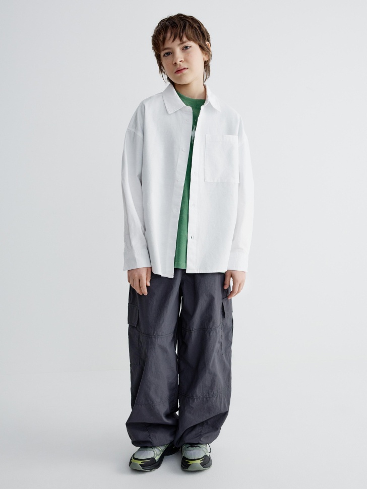 хлопковая рубашка оверсайз для мальчиков от бренда sela вид слева