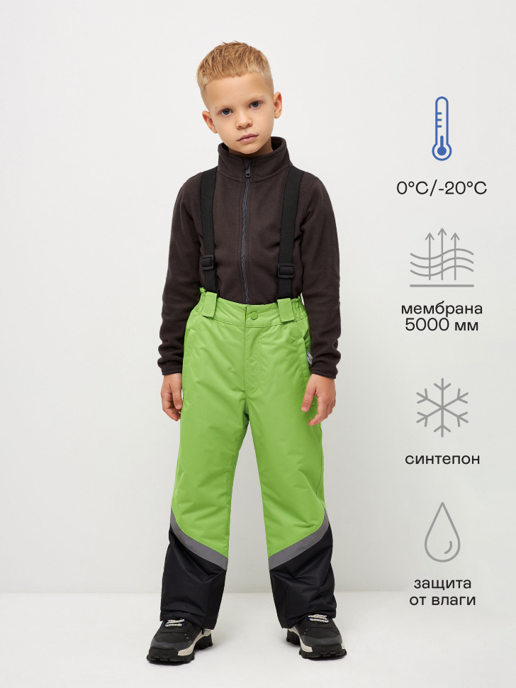 Детские утепленные брюки на лямках (зеленый, 98)