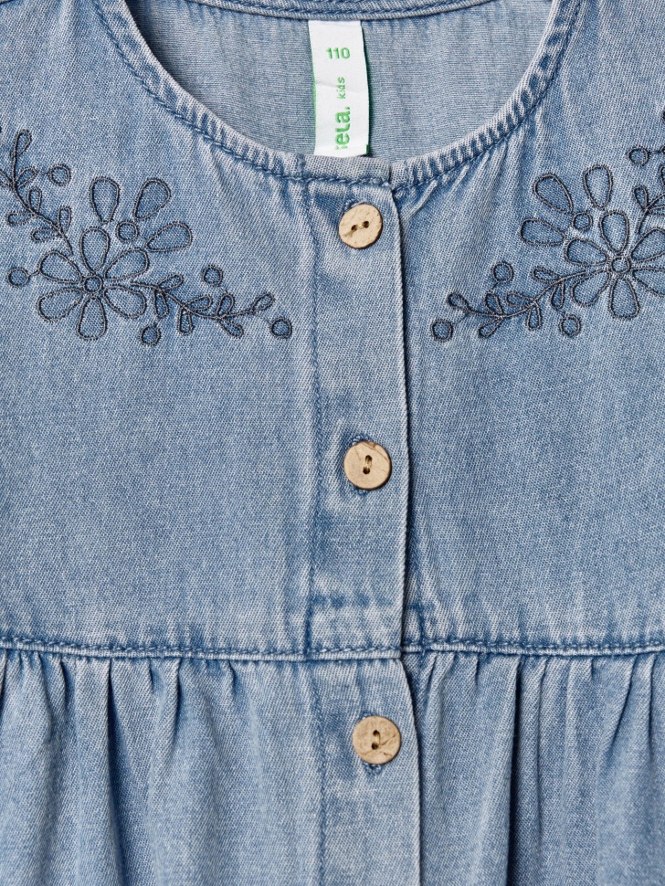 джинсовое платье с вышивкой для девочек из хлопка спереди