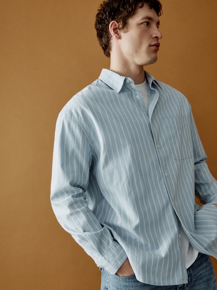 Рубашка Sela Relaxed fit в полоску, голубой, арт. 41786