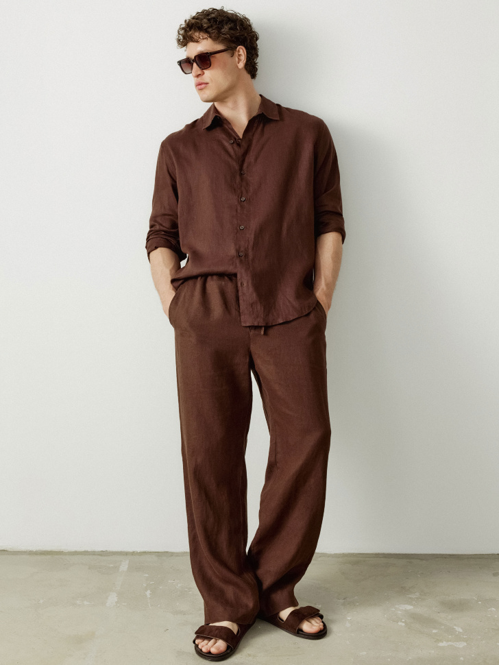 рубашка из 100% премиального льна от бренда sela вид слева