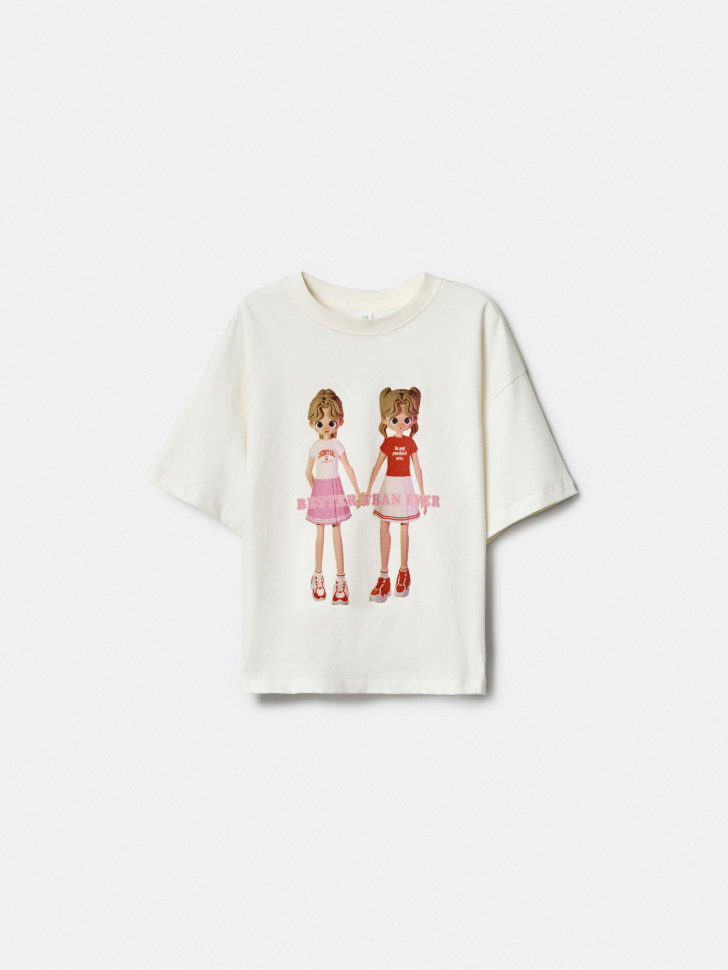 Футболка оверсайз Sela с принтом для девочек, бежевый, арт. 52541