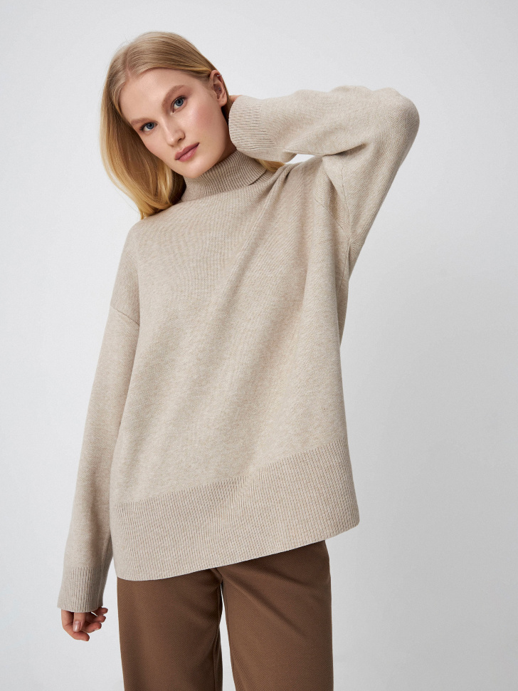 

Свитер оверсайз с воротником, Бежевый